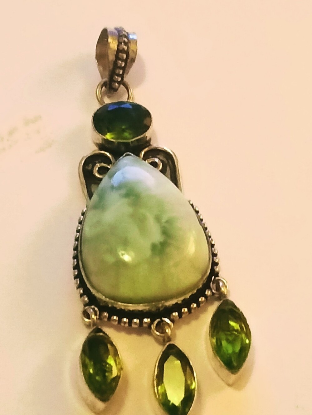 Hemimorphite Larimar Peridot Sterling Silver Pendant
